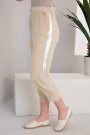 Kadın Bağcıklı Cepli Yanları Şerit Tasarım Keten Pantolon Bej Rengi