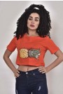 Kadın Ananas Turuncu Crop Tişört