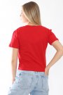 Kaktüs İşlemeli Önden Bağlamalı Kırmızı Kadın Tişört