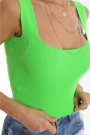 Kadın U Yaka Standart Beden Basic Yazlık Yeşil Triko Bluz